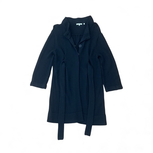 VINCE Women's Black Belted Long Wool Button Tunic Cardigan Sweater Size Med - Picture 1 of 8